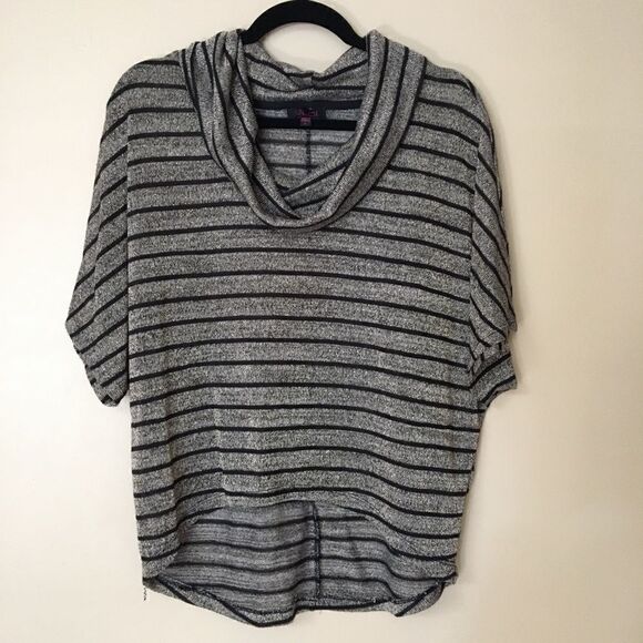 GLO Jeans cowl neck metallic black & gold stripe short sleeve sweater | Large - Picture 1 of 5
